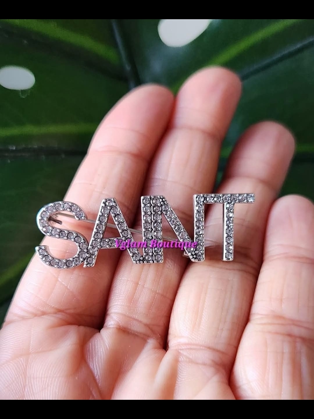 SAINT Crystal Letter Brooch Pin in Silver